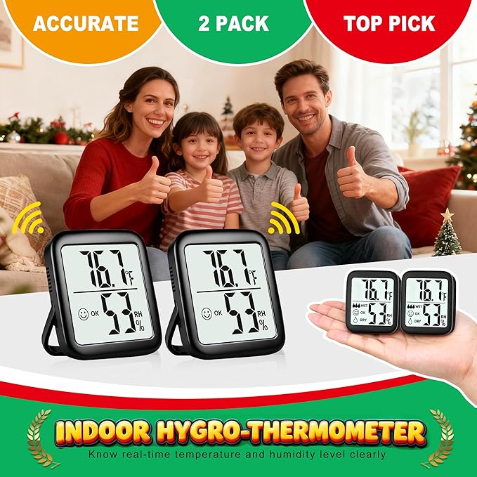 Antonki 2 Pack Room Thermometer for Home, Hygrometer Indoor Humidity Meter Gauge, Digital Temperature and Humidity Sensor Monitor for House, Terrarium, Incubator, Greenhouse - Battery Included - Image 7