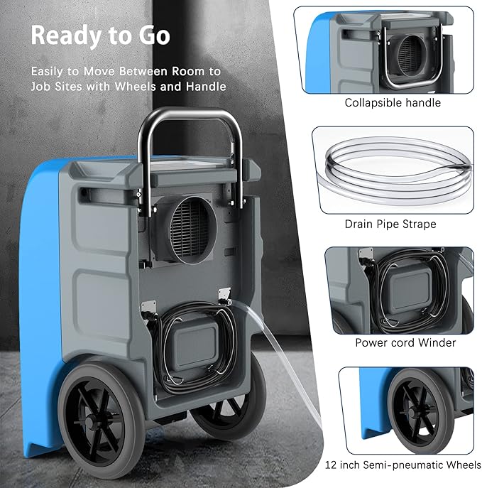 LUKO 190 Pints Commercial Dehumidifier with Pump & Drain, 8000 Sq Ft Large Space,8000 Sq Ft Large Space, Large Capacity Industrial Dehumidifier for Basement - Image 4