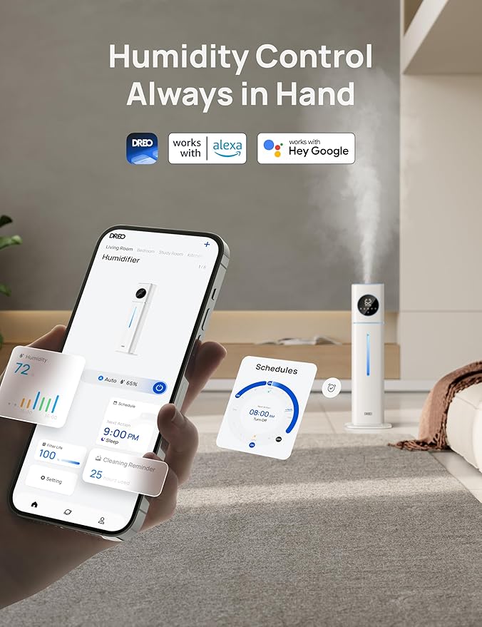 DREO HM735S 11L Smart Humidifier Large Room 700 ft², 100H Cool Mist Air Humidifiers for Bedroom, Top-Fill, Clean Tank Technology, 26dB, Auto Mode, Aroma Box, RGB, Remote & APP Control, Baby, Blue - Image 4
