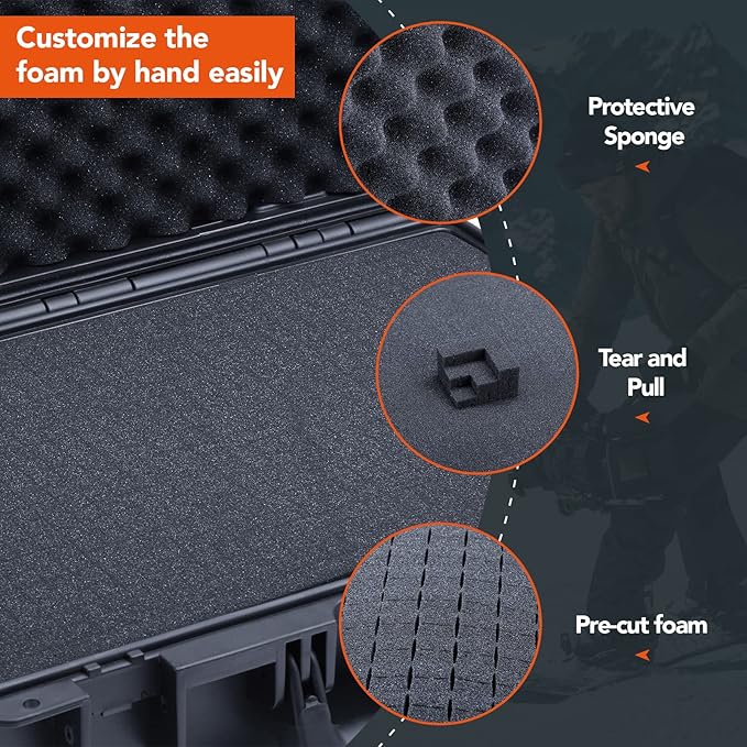 Lykus HC-3010 Waterproof Hard Case with Customizable Foam Insert, Interior Size 11.81x7.87x4.72 in, Suitable for Pistol, Camera, Lens, Drone, Mic, Flashlight, Electronics, Tools, and More - Image 3