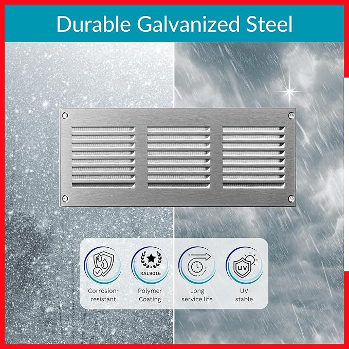10x2 Vent Cover (Duct Opening) - HVAC Return Air Grille for Wall and Ceiling - Stainless Steel AC Vent Cover with Mesh - Rectangular Ventilation Register - Overall Size: 11.81" W x 3.94" H - Image 3
