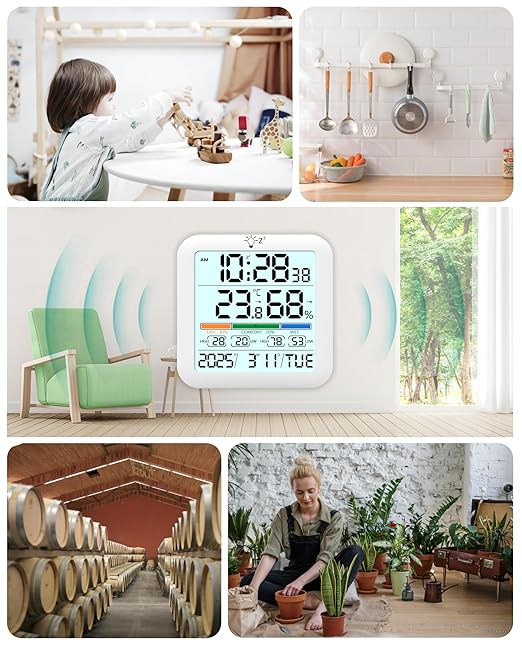 Mini Digital Indoor Thermometer Hygrometer Clock, Room Temperature Humidity Monitor with Calibration, Backlight, Air Comfort Indicator, 24H Max Min Record, Time, Alarm for Home, School - Image 7