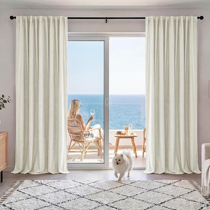 RYB HOME Natural Linen 100% Blackout Curtains for Bedroom 52 Width 108 Long, Linen Blackout Curtains Privacy Protection& Thermal Insulated for Sliding Door/Living Room, 2 Panels by RYBHOME