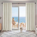 RYB HOME Cream Beige Linen 100% Blackout Curtains for Bedroom W52 x L120, Extra Long Linen Blackout Curtains Privacy Assurd& Thermal Insulated for Sliding Door/Living Room/Nursery, 2 Panels by RYBHOME