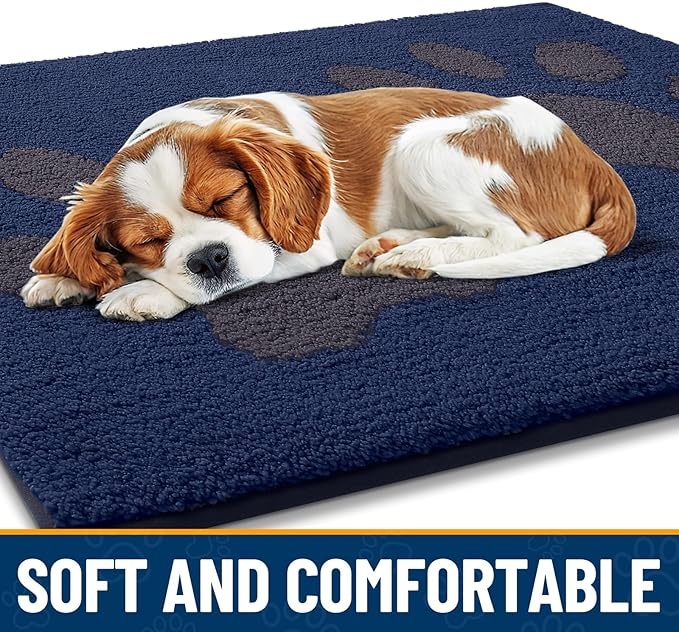 Smiry Dog Door Mat for Muddy Paws, Absorbs Moisture and Dirt, Low-Profile Entryway Mat with Non-Slip Backing, Entry Indoor Outdoor Doormat for Inside Floor (30x20 Inches, Navy Blue, Paw) - Image 4