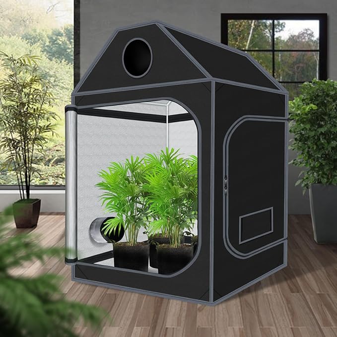 5x5 Grow Tent, 60"x60"x72" Roof Cube Plant Grow Tent, Indoor Growing Tent with Observation Windows, Lightproof Roof Cube Tent with Floor Tray, Mylar Hydroponic Tent - Image 2