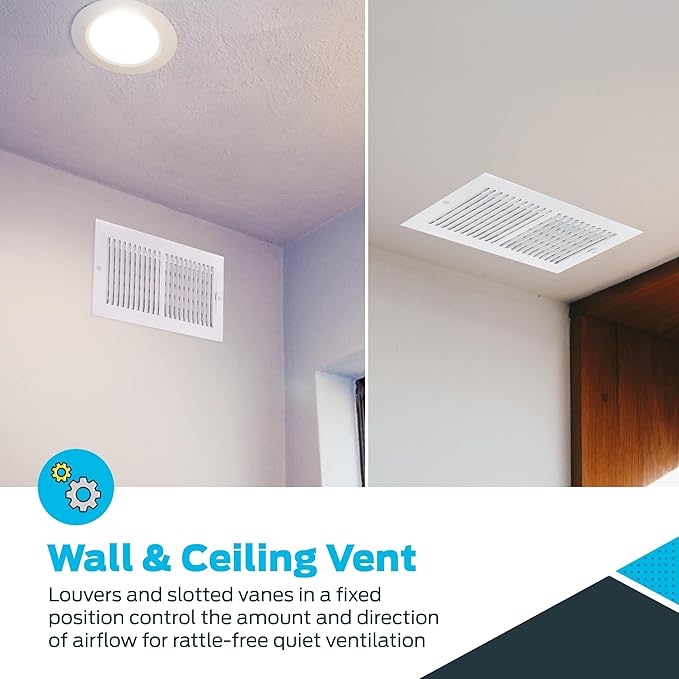 EZ-FLO 12 x 6 Inch (Duct Opening) Air Vent Cover for Wall or Ceiling, Two-Way Ventilation Register, Solid Steel HVAC Register Cover, White, 61612 - Image 4