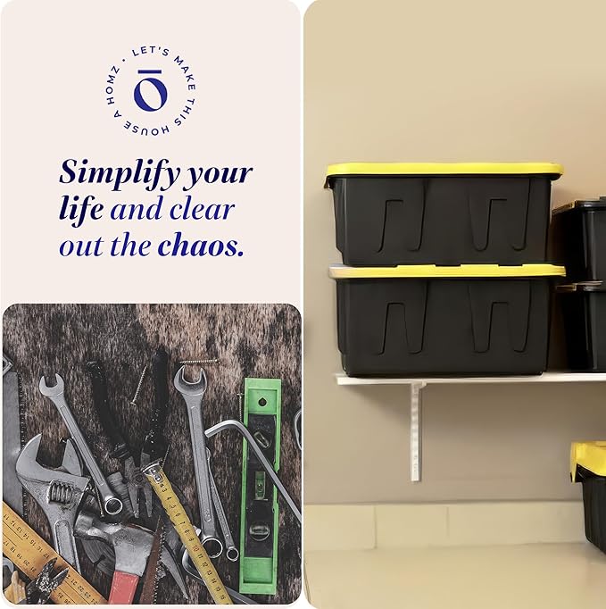 HOMZ 2-Pack Durabilt Tote, Heavy Duty Plastic Storage Bins with Lids, 34 Gallon, Black/Yellow - Stackable Organizing Containers for Home, Garage, and Office - Image 4