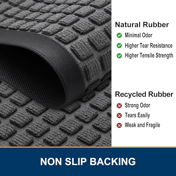 Smiry Front Door Mat Outside Entrance, Heavy Duty Natural Rubber Doormat, Non Slip, Trap Dirt and Moisture, Easy Clean, Low Profile Welcome Floor Mats for Indoor Outdoor Entry, 47x32 Inch, Grey - Image 4