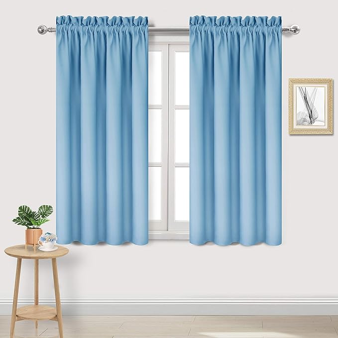 DWCN Light Blue Blackout Curtains for Bedroom –Rod Pocket Thermal Insulated Room Darkening Drapes for Living Room, W 42 x L 54 Inch, 2 Panels by DWCN