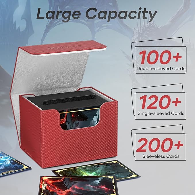Mlikero Card Deck Box, Commander Deck Box Holds 100+ Double-Sleeved Cards with Divider, Leather Magnetic Closure Card Box Fit for MTG, TCG (Red) - Image 2