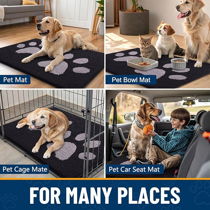 Smiry Dog Door Mat for Muddy Paws, Absorbs Moisture and Dirt, Low-Profile Entryway Mat with Non-Slip Backing, Entry Indoor Outdoor Doormat for Inside Floor (36x24 Inches, Black and Grey, Paw) - Image 7