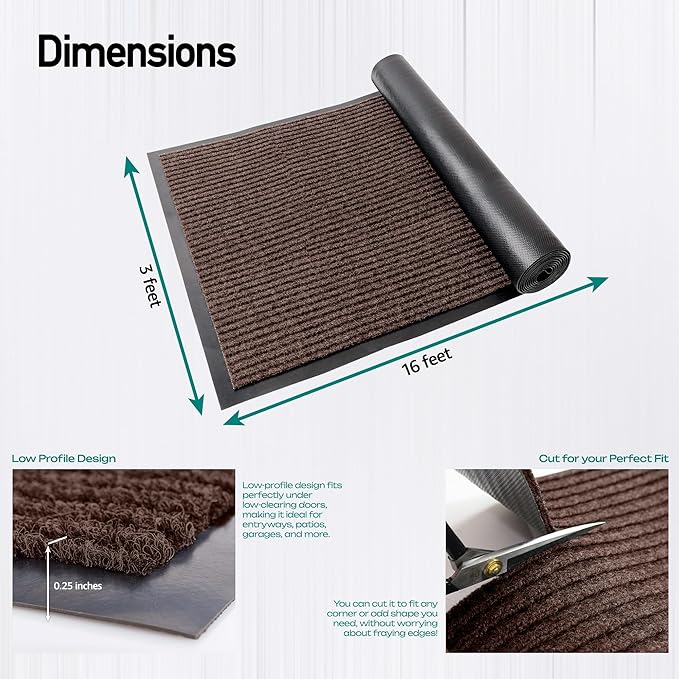 MaxMat® Heavy Duty Industrial Mat - XL Size, Waterproof, Low-Profile, Commercial Entry Door Mat (3 x 16 Feet, Brown, MXM-RIB0316BR) - Image 2