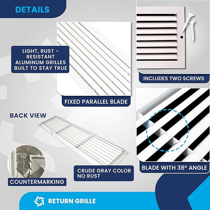 36x8 Inch (Duct Opening) Air Return Vent Cover Decorative – Premium Aluminum AC Vent Cover for Ceiling & Wall, Rustproof Grille, Ideal for Home HVAC Grille, Durable & Easy to Install by ACLAMINAIRE - Image 7