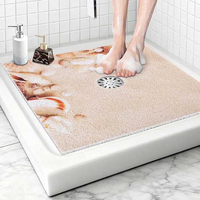 Square Shower Mat Non Slip: 36x36 Inch Extra Large Shower Mats with Drain Hole in Middle -Anti Slip Shower Mats for Inside Shower -Loofah Shower Floor Mat Bath Mat for Shower Stall Bathtub Elderly - Image 8