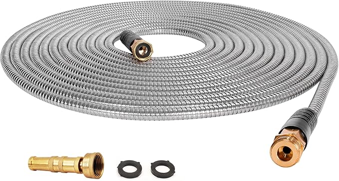 Cesun Metal Garden Hose 75ft - 304 Stainless Steel Water Hose, Flexible, Lightweight and No-Kink Metal Hose with Brass Nozzle for Outdoor, Yard by Cesun