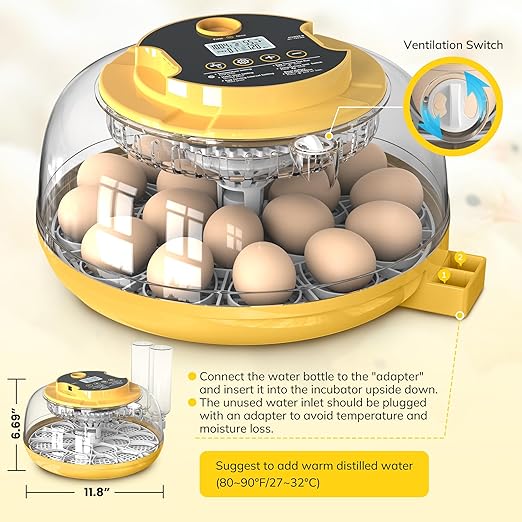 18 Egg Incubator with Automatic Egg Turning and Humidity Control, Chicken Incubator for Hatching Eggs with Temperature Display, Auto Record, Egg Candler, Extra 2 Water Bottles & 2 Egg Trays - Image 6