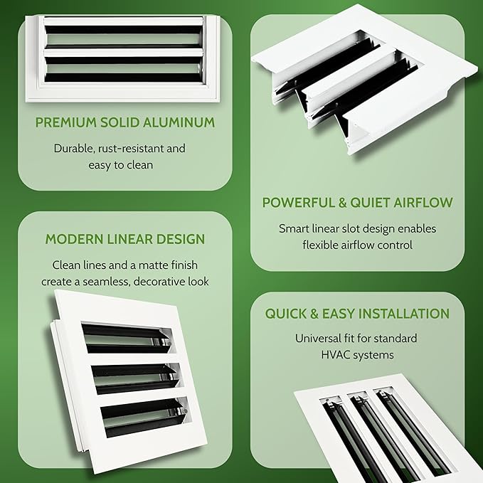 Modern Air Vent Cover 12x6 (Duct Opening) – Aluminum Linear Slot Diffuser, Decorative White HVAC Register with Slim Design for Wall & Ceiling, Quiet & Adjustable Airflow - Image 6
