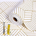 Shelf Liners for Kitchen Cabinets 17.3in x 49.21FT, Non Adhesive Cabinet Liner Strong Non-Slip Thickened Gold Geometric Drawer Liner, Easy to Clean for Shelf, Cabinet with Knife and Tape Measure by Kimhan
