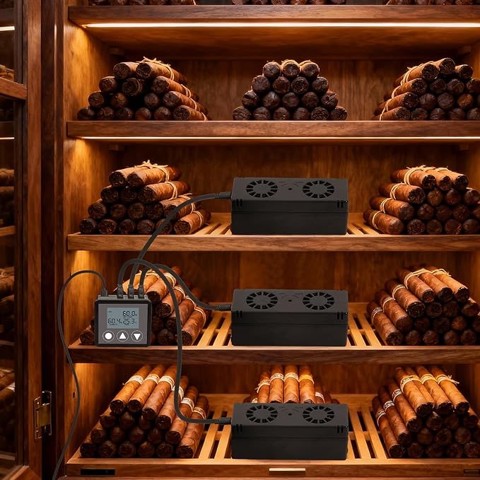 Electric Cigar Humidifier for Cigar Humidor Box - Dual-Fan Sensor-Controlled + LCD Humidity & Temperature Display, Multi-Device Connection Supported, for 40-180 Cigars 1V3 - Image 3