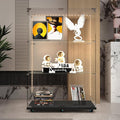 Yoluckea 3 Tiers Glass Display Cabinet with Bluetooth LED Light Strip, 2 Doors Floor Standing Curio Cabinet with Universal Wheel for Home, Black Glass Bookshelf for Collections, Clear Top by Yoluckea