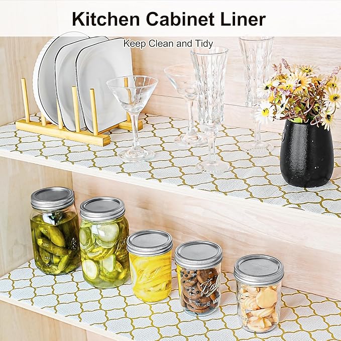 Drawer and Shelf Liner for Kitchen Cabinet,Non-Adhesive Cabinet Liner 12in x 30FT,Waterproof Shelf Paper Non-Slip Mats Cupboard Liners Contact Protect Dresser/Shelves/Table-Golden Lantern - Image 2