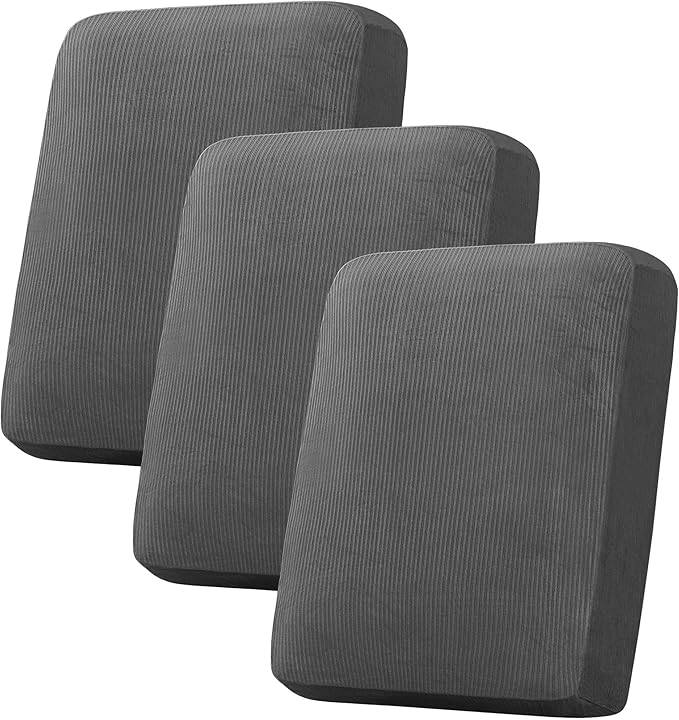 H.VERSAILTEX Velvet Stretch Couch Cushion Cover Plush Cushion Slipcover for Chair Loveseat Sofa Cushion Furniture Protector Seat Cushion Sofa Cover (3 Piece Sofa Cushion Covers, Grey Striped) by HVERSAILTEX