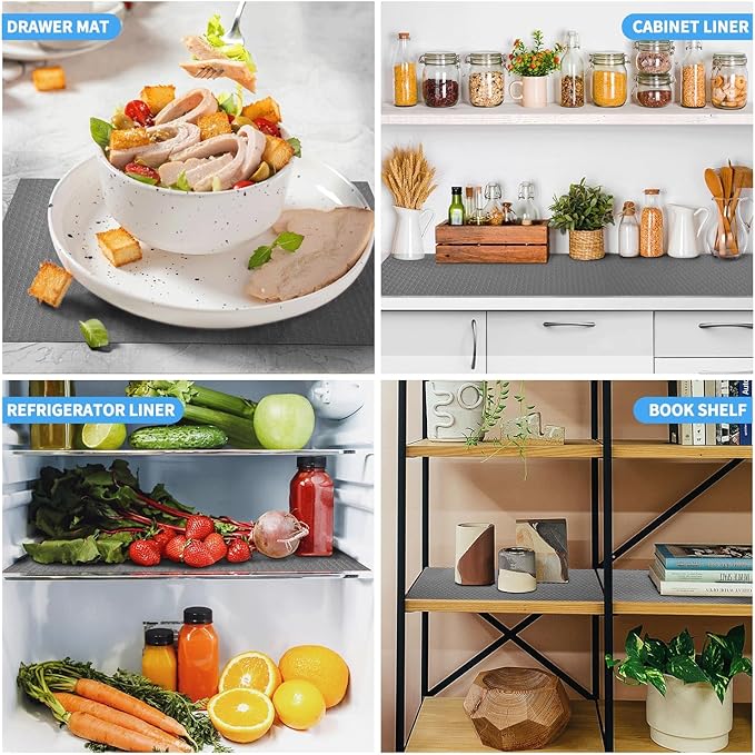 Bloss Plastic Shelf/Drawer Liner with Tools, Non Adhesive Shelf Liner for Cabinets, Storage, Kitchen, Desks, Decor Cupboard Liner, Refrigerator Shelf Liners(Grey, 17.7"×59") - Image 2