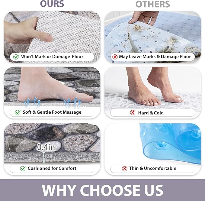 Square Shower Mat Non Slip: 24x24 Inch Extra Large Shower Mats with Drain Hole in Middle -Anti Slip Shower Mats for Inside Shower -Loofah Shower Floor Mat Bath Mat for Shower Stall Bathtub Elderly - Image 7