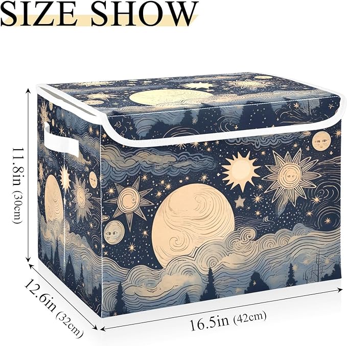 xigua Stars and Moon Storage Bins with Lids and Carrying Handle,Foldable Storage Boxes Organizer Containers Baskets Cube with Cover for Home Bedroom Closet Office - Image 3