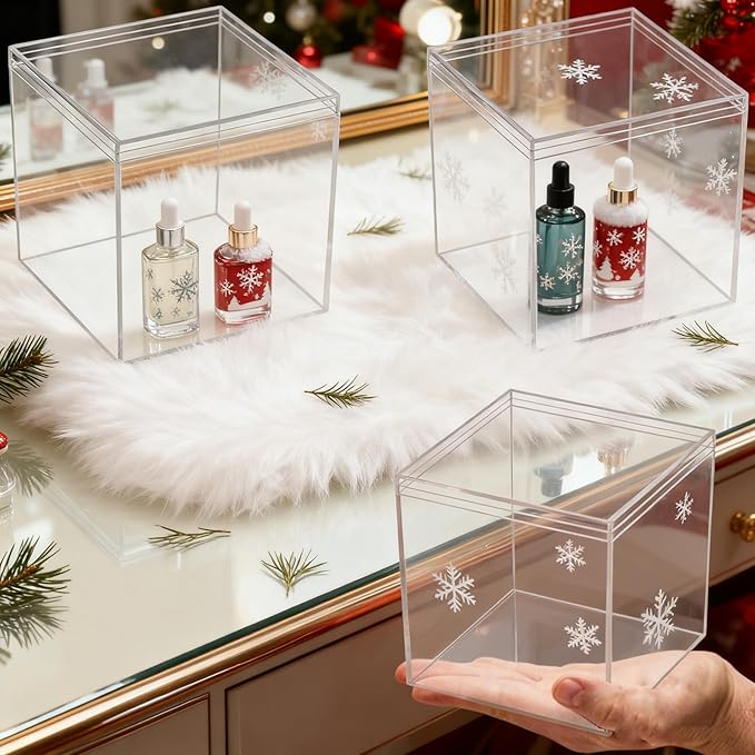 KissYou Acrylic Box Clear Boxes with Lids 2 Packs Display Case Christmas Party Decoration Plastic Square Cube Candy Boxes - Image 7