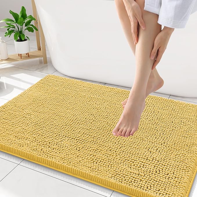 Smiry Luxury Chenille Bathroom Rugs 34x21, Extra Soft and Absorbent Shaggy Bath Mat, Machine Washable, Non-Slip Plush Carpet Runner for Tub, Shower, and Floor, Home Decor Accessories, Yellow by Smiry