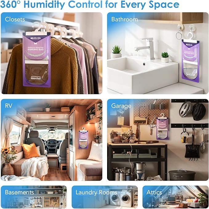 Moisture Absorbers 30 Pack Lavender Fragrance, Hanging Closet Dehumidifier Bags, Humidity Absorber, Compact Eliminates Odors Humidity Packs for Car, Bathroom, Bedroom, Basement, 9.8OZ - Image 8