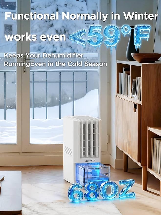 Max 45 oz/Day Dehumidifier for Home 1100 Sq Ft, EasyAcc Dehumidifiers for Bedroom Basement Bathroom,Quiet Dehumidifier for RV Low-Temp Dehumidification Tech/Auto Shut Off/68OZ Tank/85W/7 LED - Image 3