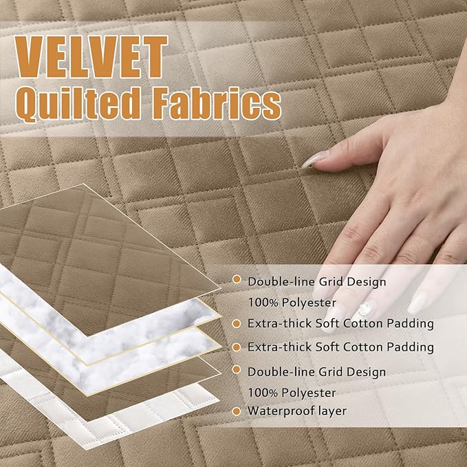 Arfntevss Waterproof Sectional Couch Covers L Shape Washable Velvet Sofa Cover for Sectional Non Slip Corner Slipcovers Dog 6 Pcs Universal U Shaped Furniture Protector (Light Camel, XX-Large) - Image 3