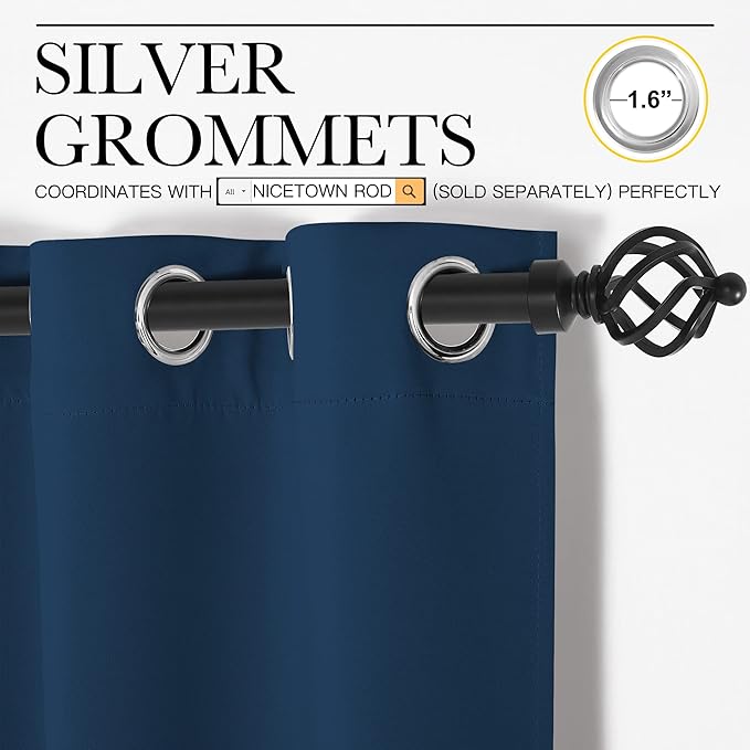 NICETOWN Bedroom Blackout Curtain Panel - (120 inches by 102 inch, Moroccan Blue, 1 PC) Energy Saving Thermal Insulated Grommet Blackout Drapery for Patio, Room Divider Curtain - Image 2
