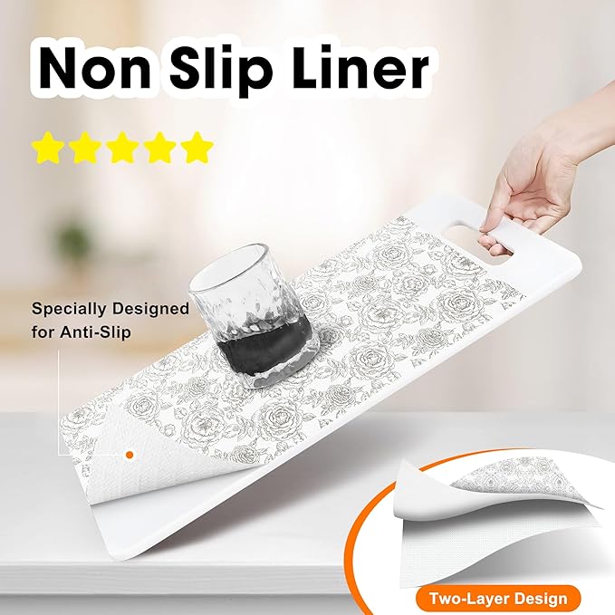 Drawer and Shelf Liner for Kitchen Cabinets Non-Adhesive, Non-Slip Cabinet Liner Shelf Paper Strong Grip Waterproof Easy to Clean for Kitchen Shelves Cupboard, Flower,17.5IN X 30FT - Image 2