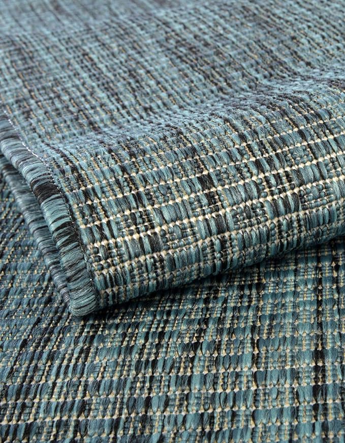 Unique Loom Outdoor Solid Collection Area Rug (6' 1" Square Teal/Navy Blue) - Image 5
