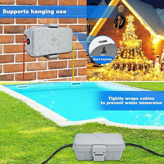 Hrensaw Small Weatherproof Electrical Connection Box(Inner 5.5 x 3 x 2.2inch),Outdoor Electrical Box,Waterproof Extension Cord Covers for Plug, Extension Cables, Holiday Lights,Grey - Image 5