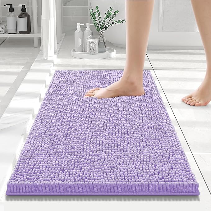 Smiry Luxury Chenille Bathroom Rugs 24x16, Extra Soft and Absorbent Shaggy Bath Mat, Machine Washable, Non-Slip Plush Carpet Runner for Tub, Shower, and Floor, Home Decor Accessories, Purple by Smiry