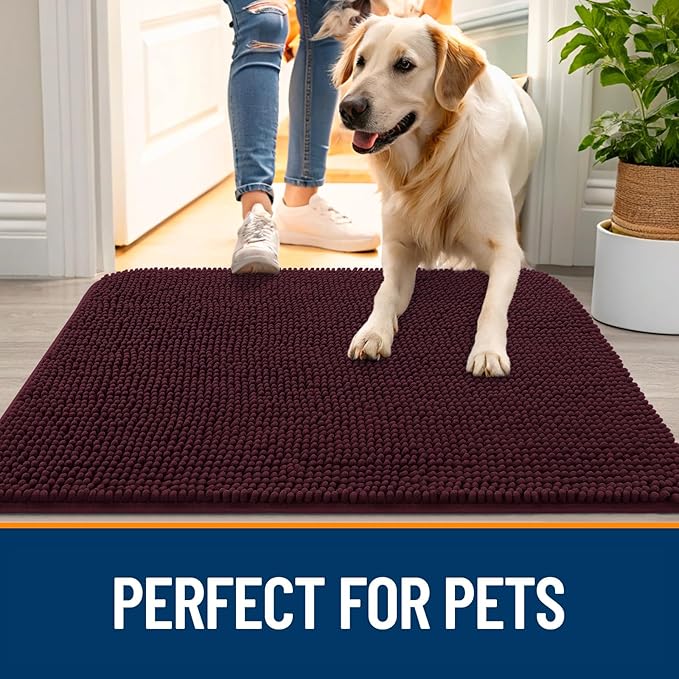 OLANLY Dog Door Mat for Muddy Paws 50x30, Absorbs Moisture and Dirt, Absorbent Non-Slip Washable Doormat, Quick Dry Chenille Mud Mat for Dogs, Entry Indoor Entryway Carpet for Inside Floor, Russet - Image 6