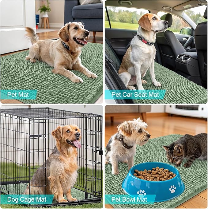 OLANLY Dog Door Mat for Muddy Paws 40x24, Absorbs Moisture and Dirt, Absorbent Non-Slip Washable Doormat, Quick Dry Chenille Mud Mat, Entry Indoor Entryway Carpet for Inside Floor, Olive Green - Image 7