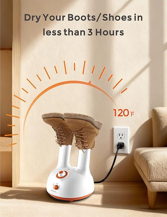 Euphonious Boot Dryer, Shoe Dryer with 6-Timer Settings, Boot Dryer for Work Boots and Winter Boots, Two mode Quick-Dry&Gentle-Dry, White/Orange - Image 7