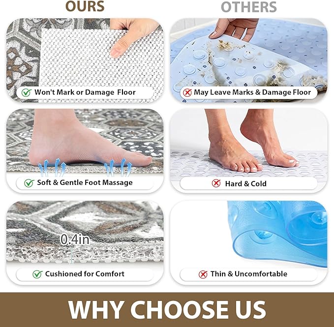 Square Shower Mat Non Slip: 24x24 Inch Extra Large Shower Mats for Inside Shower, Anti Slip Shower Floor Mat, Loofah Shower Stall Mats for Elderly, Non Slip Shower Mat with Drain Hole in Middle - Image 6