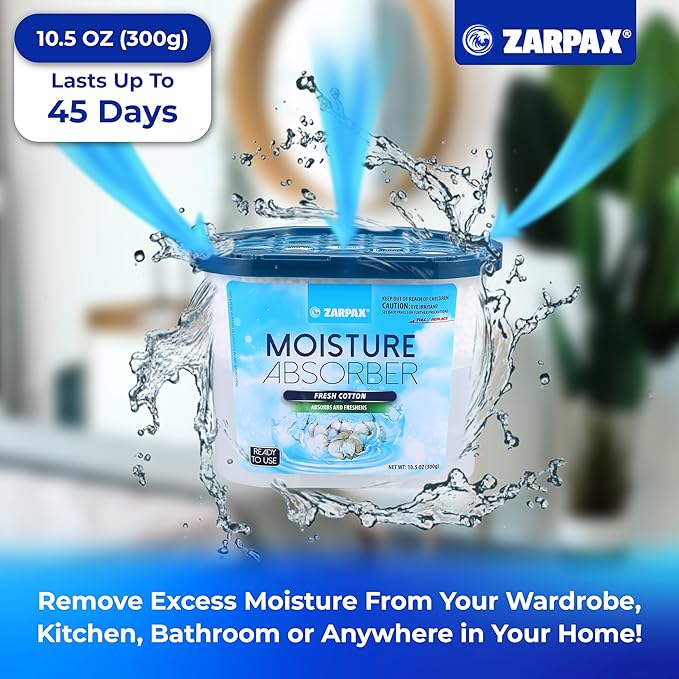 Moisture Absorber Fresh Cotton 10.5 oz/300g | Removes Moisture, Damp & Humidity | Odor Absorber With Fresh Cotton Fragrance | Moisture Trap for Bathroom, Closet, Kitchen | Set of 15 - Image 2