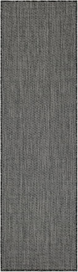 Unique Loom Outdoor Solid Collection Area Rug (2' x 7' 1" Runner Black/Ivory) - Image 3