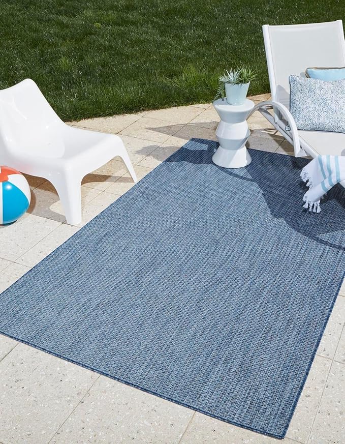 Unique Loom Outdoor Solid Collection Area Rug (7' 10" x 10' Rectangle Blue/Navy Blue) by UniqueLoom