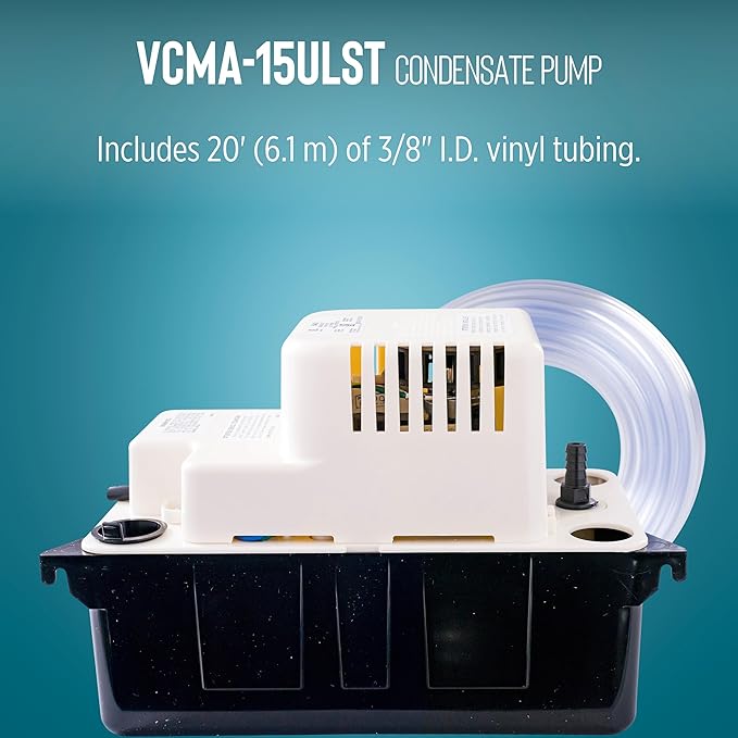 Little Giant VCMA-15ULST 115 Volt, 65 GPH, 1/50 HP Automatic Condensate Removal Pump for HVAC/Refrigeration Systems/Dehumidifiers with Overflow Detection Switch and 20-Foot Tubing, Black/White, 554415 - Image 4