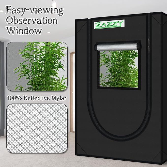 zazzy Grow Tent, 24"x24"x36" Hydroponic Mylar Grow Tent Reflective Garden Growing Dark Room with Observation Window, Removable Floor Tray and Tool Bag for Indoor Plant Growing 2'x2' - Image 3