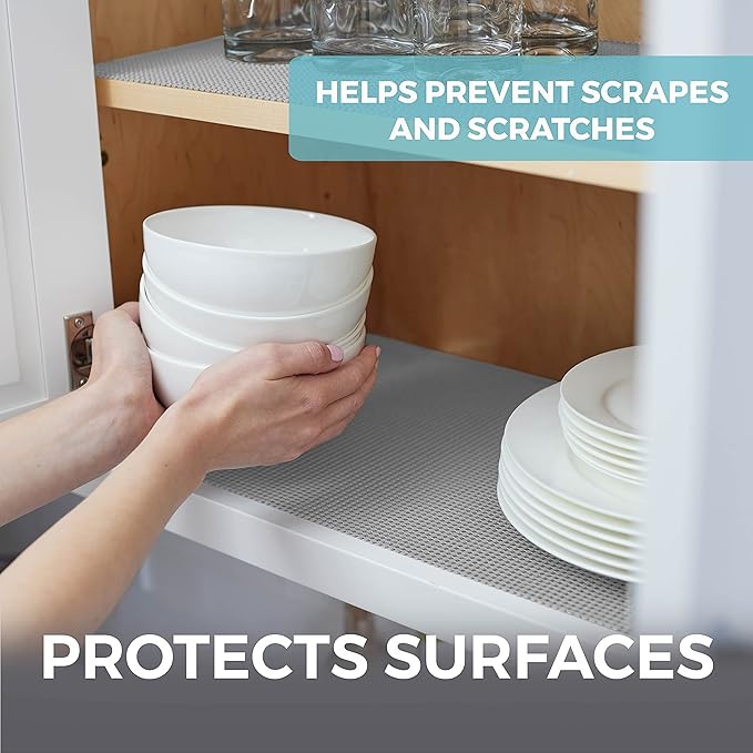 HOME GENIE Shelf Drawer and Cabinet Liner, Durable with Strong Grip, 17.5 in x 20 FT, Non Adhesive Liners Protect Kitchen Cabinets and Cupboard, Pantry, Bathroom Drawers and Shelves, Desks, Soft Gray - Image 4